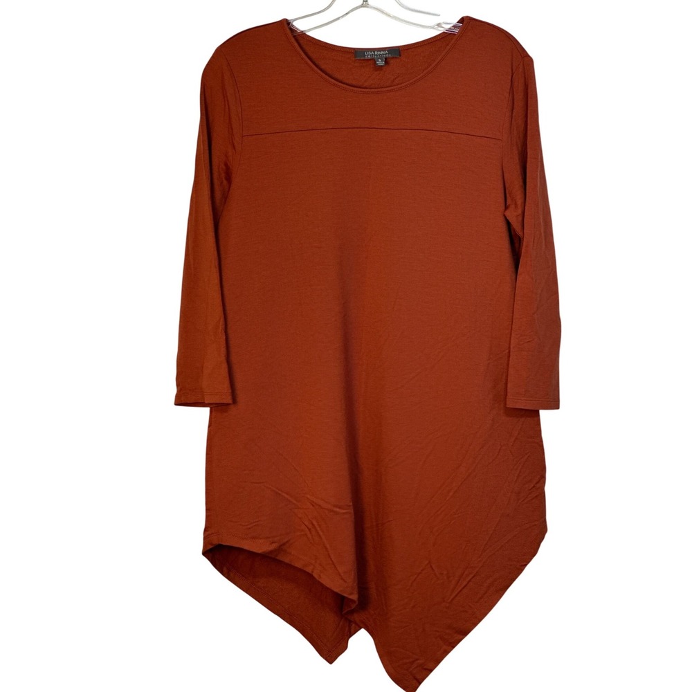 Lisa Rinna Collection Tunic Top Long Sleeve Rust Asymmetrical Hem Casual Boho S